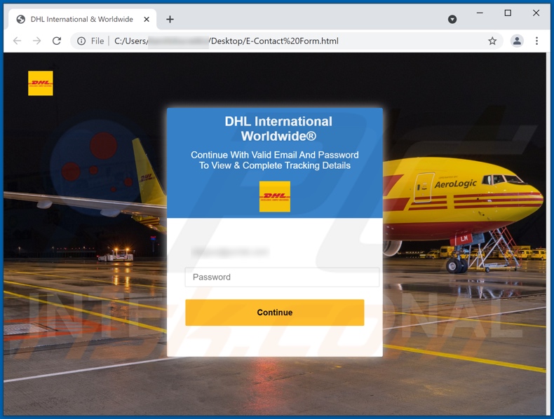 DHL Express Shipment Confirmation E-Mail Phishing-Anhang (E-Contact Form.html)