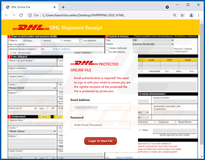 HTML-Dokument, das über eine Spam-E-Mail mit dem Thema DHL Express verbreitet wurde (2021-09-07)