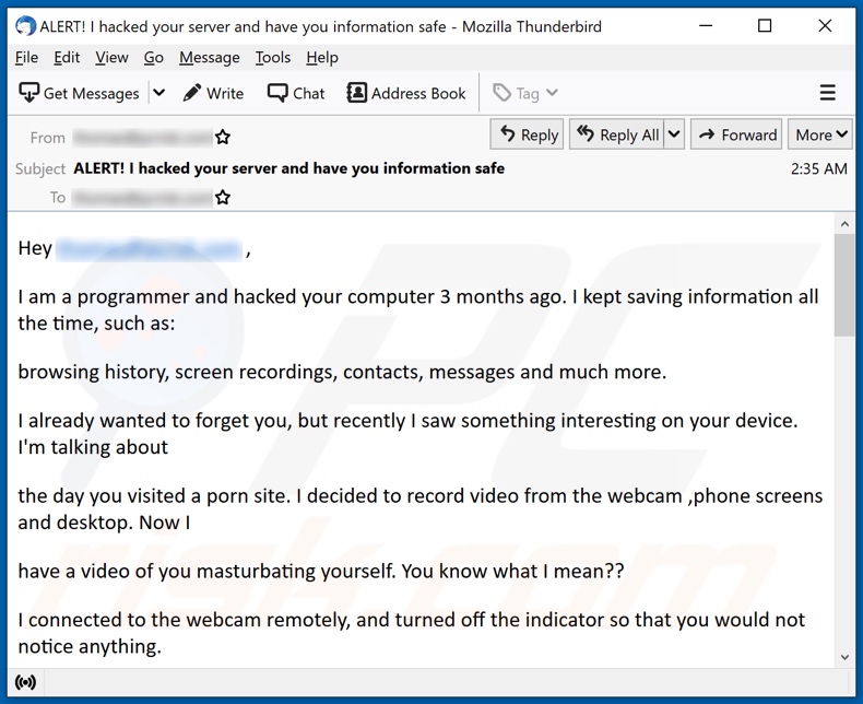 I am a programmer and hacked your computer 3 months ago email Spam-Kampagne