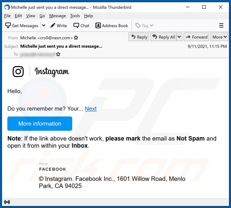 Alternative Variante der Instagram Betrug-E-Mail