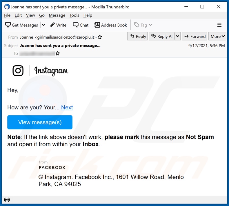 Instagram E-Mail Spam-Kampagne