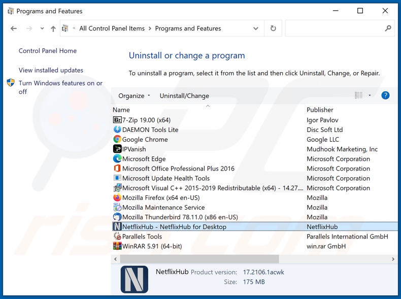 NetflixHub Adware Deinstallation über Systemsteuerung