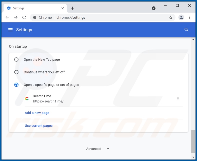 search1.me von der Google Chrome Startseite entfernen