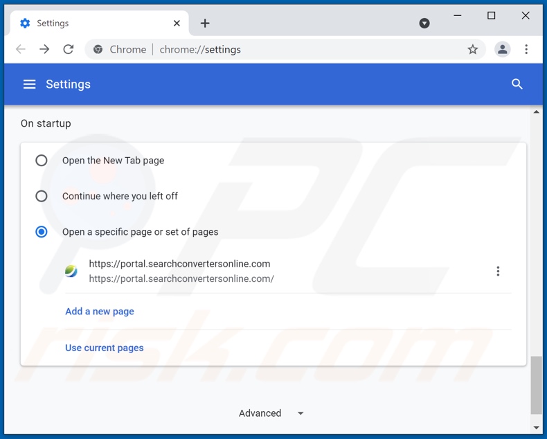 searchconvertersonline.com von der Google Chrome Startseite entfernen