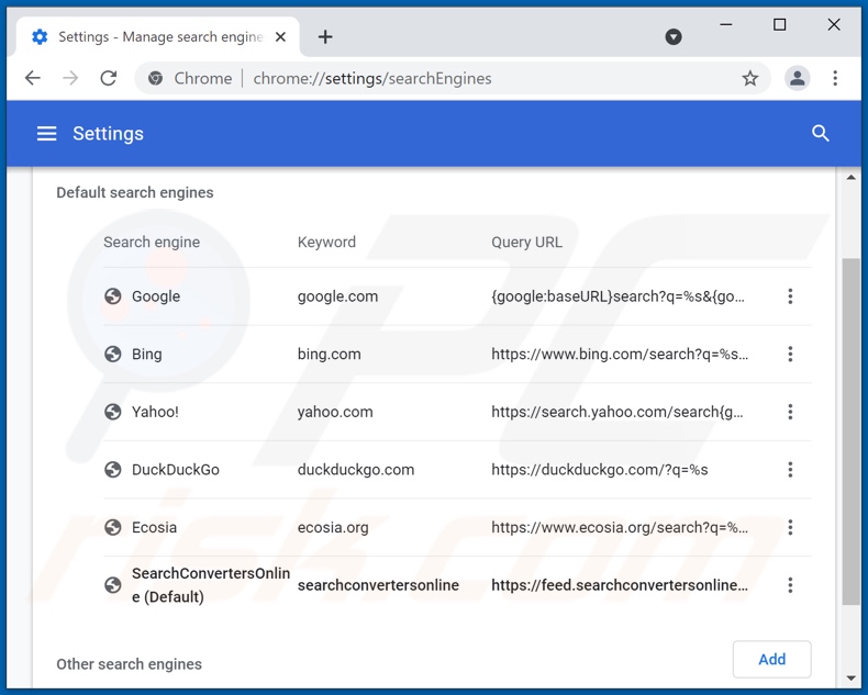 searchconvertersonline.com von der Google Chrome Standardsuchmaschine entfernen