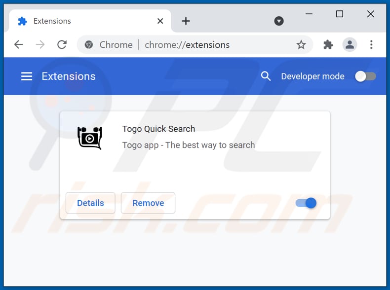 Mit togosearching.com verwandte Google Chrome Erweiterungen entfernen