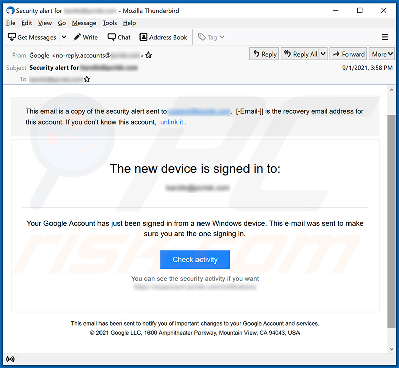 We Noticed A Login From A Device You Don't Usually Use E-Mail-Betrug (2021-09-02)
