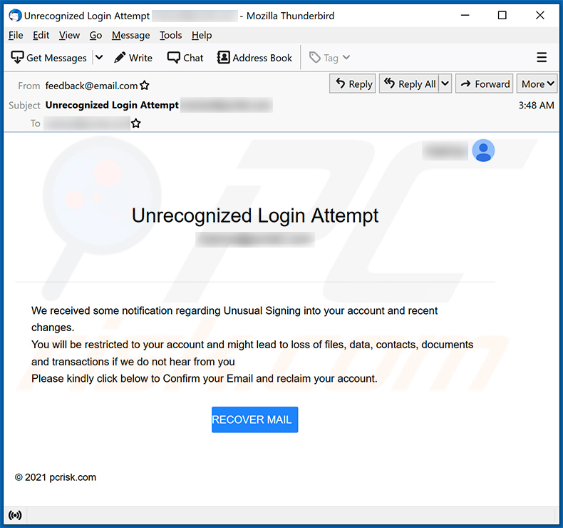 Unrecognized Login Attempt Spam-E-Mail