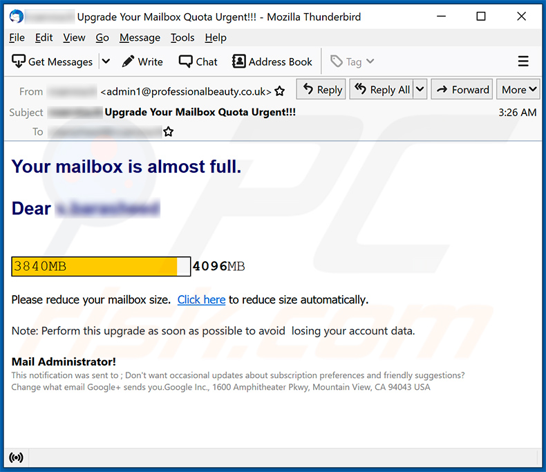 Your Mailbox Is Almost Full E-Mail-Betrug (2021-09-23)