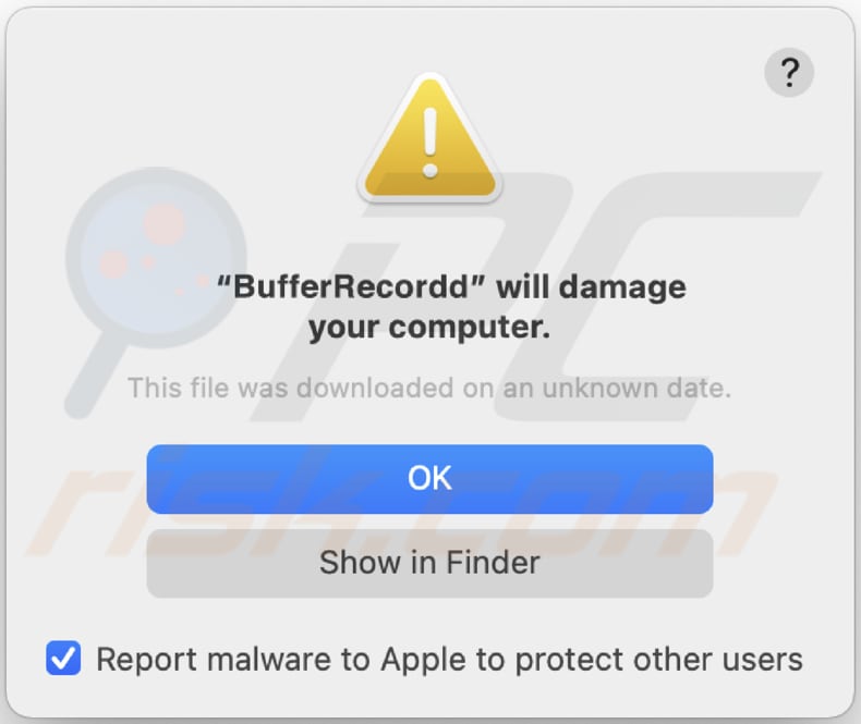 bufferrecord Adware Dialogfenster, das angezeigt wird, wenn bufferrecord vorhanden ist