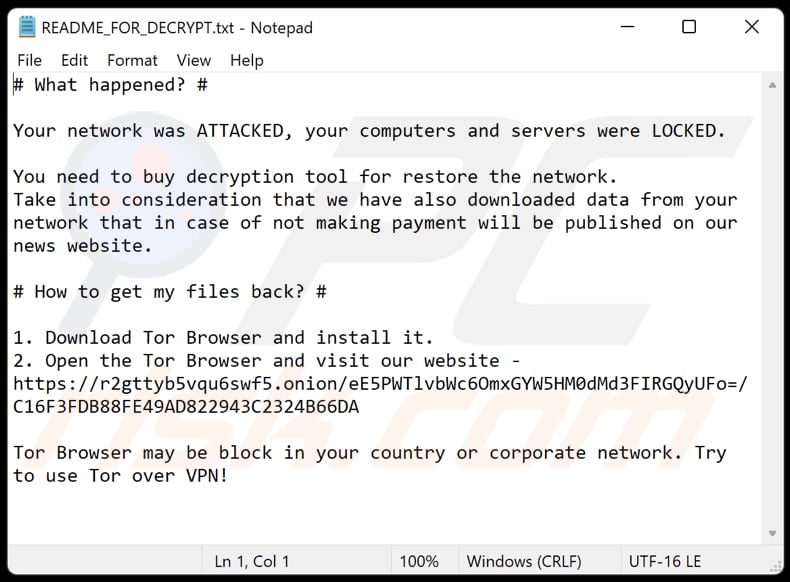 Diavol Ransomware-Textdatei (README_FOR_DECRYPT.txt)