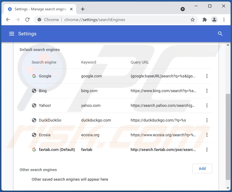 favtab.com von der Google Chrome Standardsuchmaschine entfernen