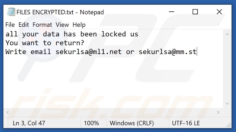Lsas Ransomware Textdatei (FILES ENCRYPTED.txt)