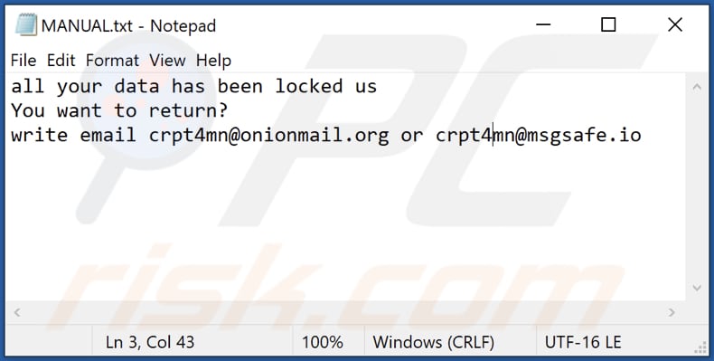 MS Ransomware Textdatei (MANUAL.txt)