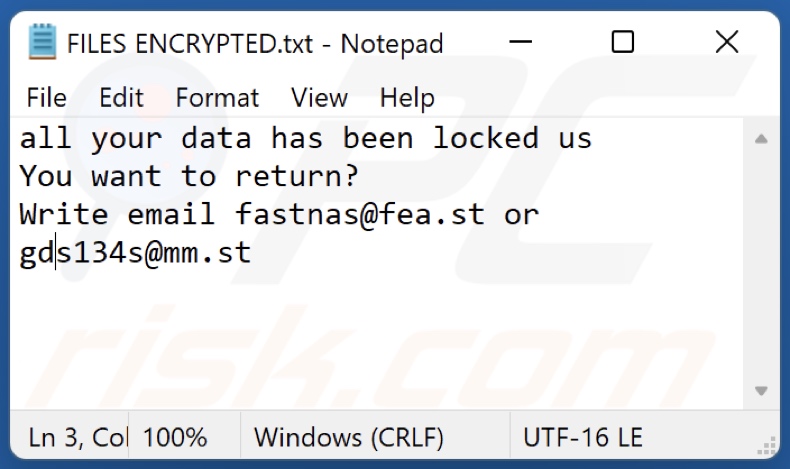 NaS Ransomware Textdatei (FILES ENCRYPTED.txt)