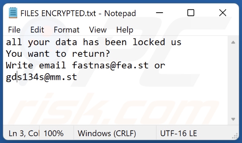 NaS Ransomware Textdatei (FILES ENCRYPTED.txt)
