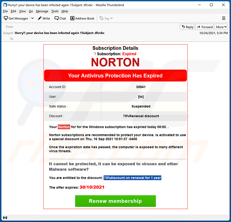 Spam-E-Mail mit dem Thema Norton (2021-10-29)