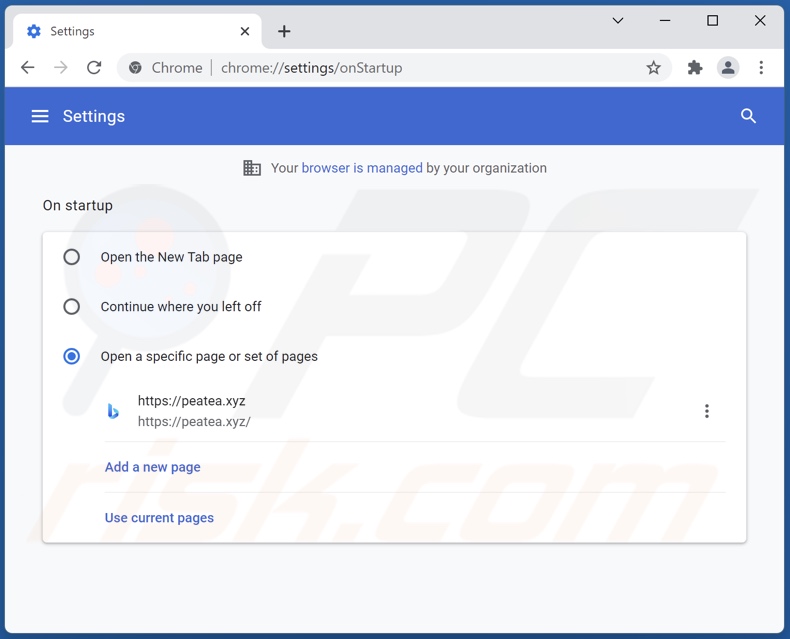 peatea[.]xyz von der Google Chrome Startseite entfernen