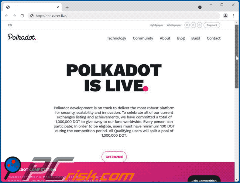 Appearance of Polkadot giveaway scam (GIF)