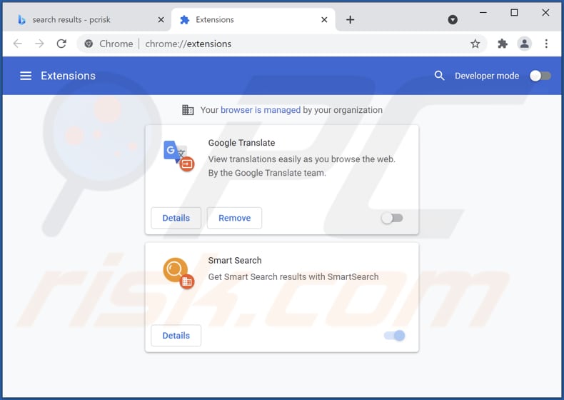 Mit searchsmarters.online verwandte Google Chrome Erweiterungen entfernen