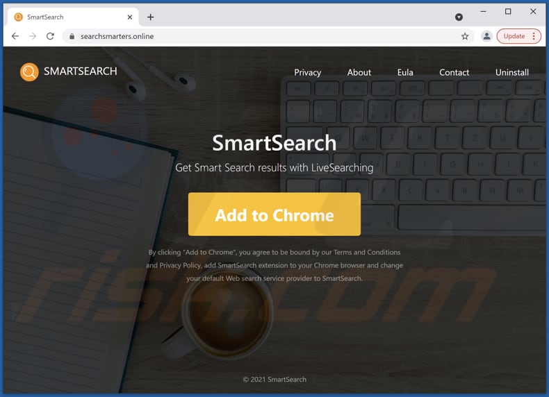 Webseite zur Förderung des Smart Search Browserentführers