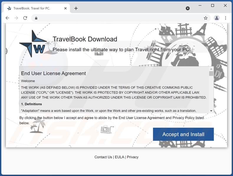 TravelBook Adware-fördernde Seite