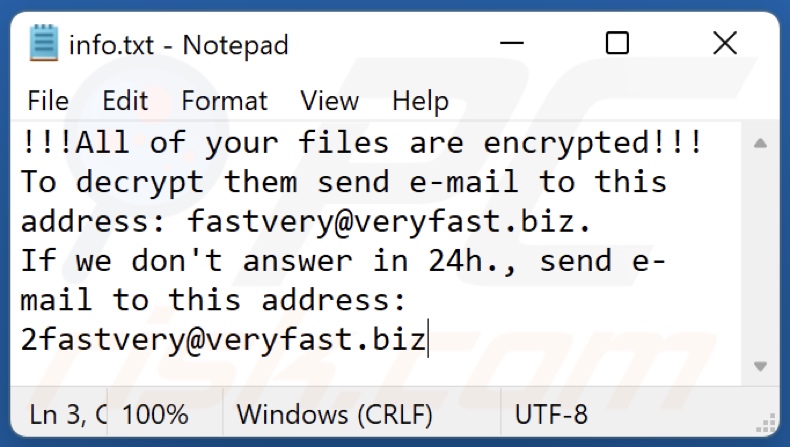 Fastvery Ransomware Textdatei (info.txt)