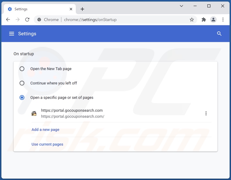 gocouponsearch.com von der Google Chrome Startseite entfernen