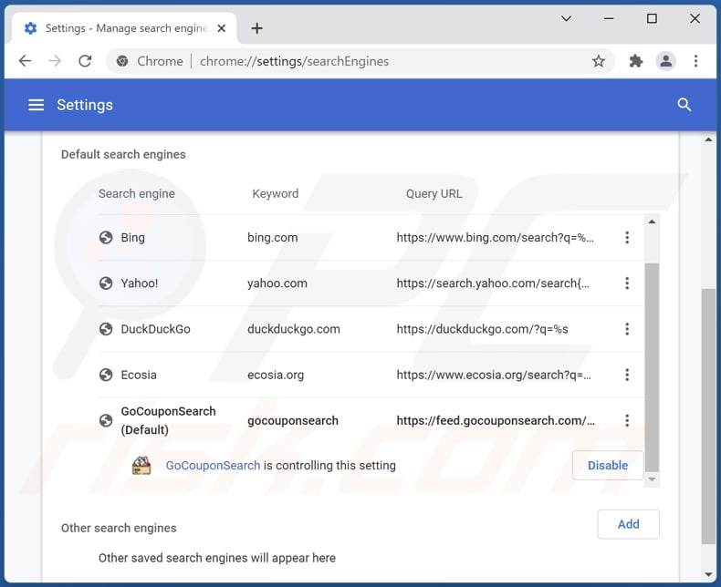 gocouponsearch.com von der Google Chrome Standardsuchmaschine entfernen
