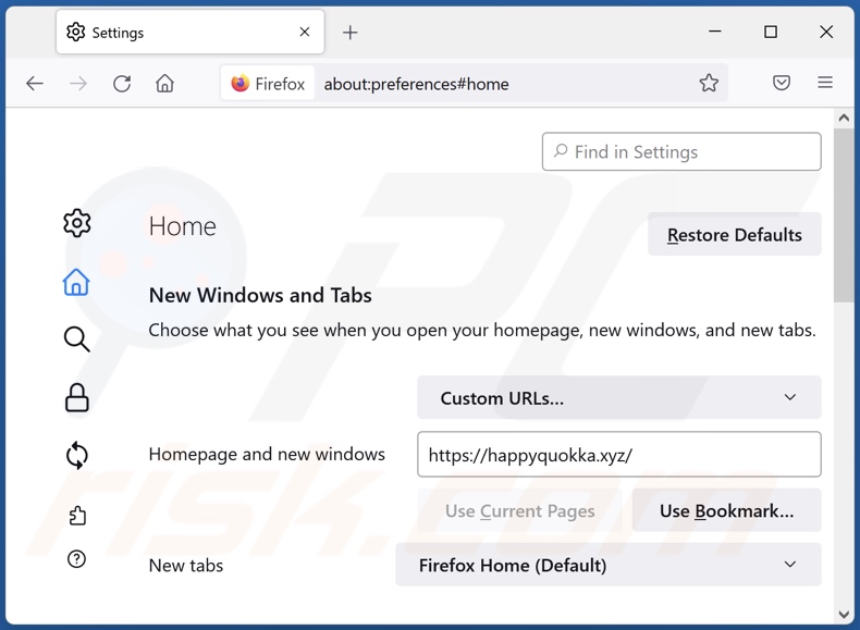 happyquokka.xyz von der Mozilla Firefox Startseite entfernen
