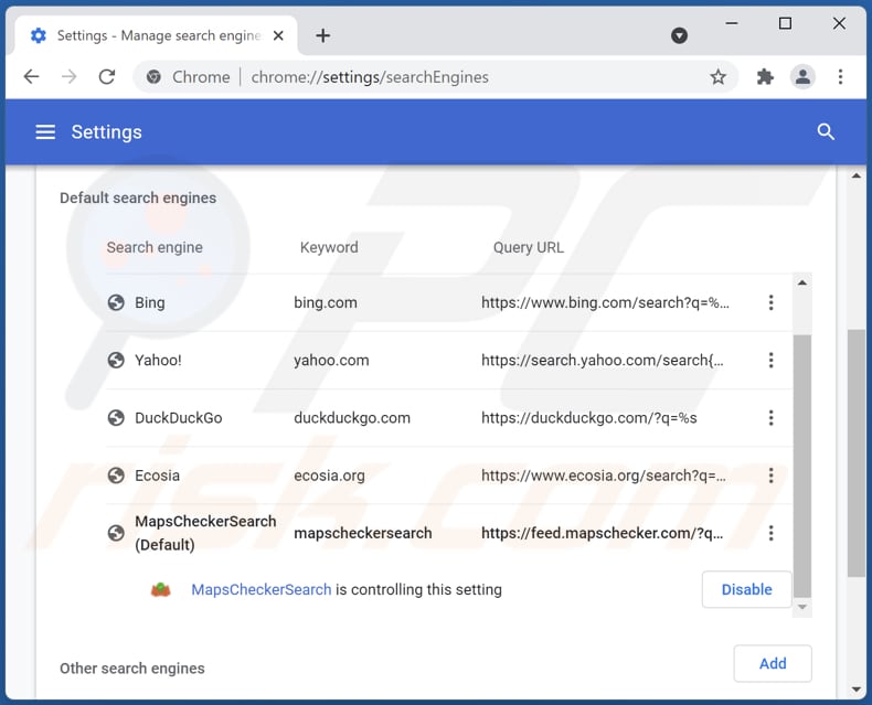 mapschecker.com von der Google Chrome Standardsuchmaschine entfernen