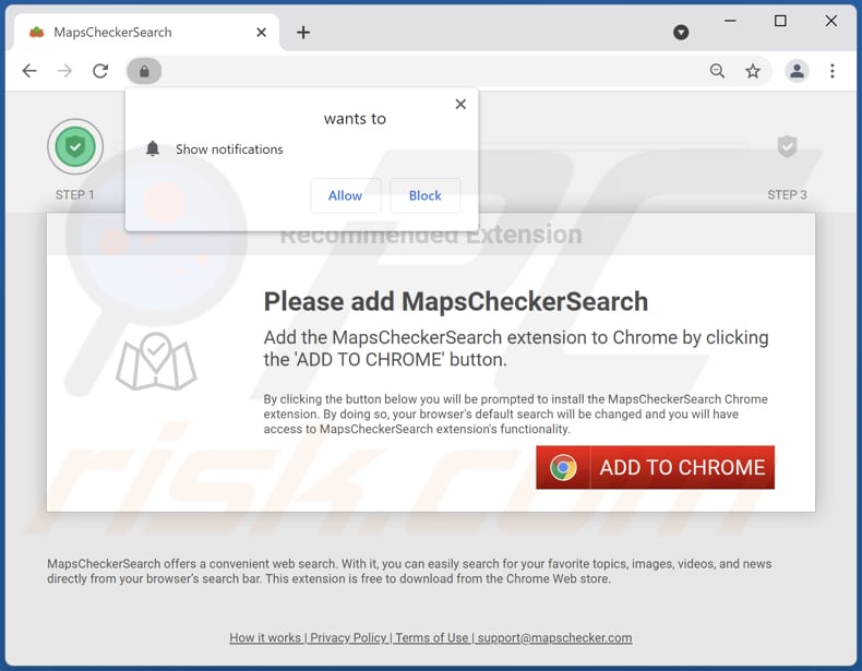 Webseite zur Förderung des MapsCheckerSearch Browserentführers