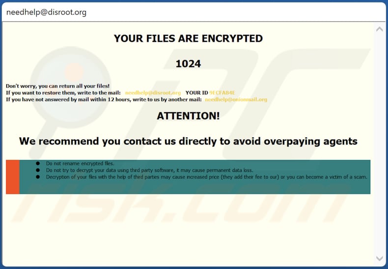 NEEH Ransomware Lösegeldforderung (Dialogfenster)