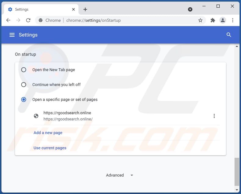 rgoodsearch.online von der Google Chrome Startseite entfernen