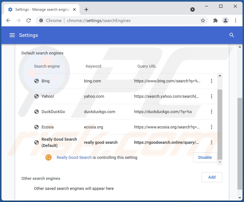 rgoodsearch.online von der Google Chrome Standardsuchmaschine entfernen