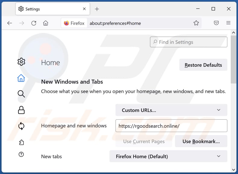 rgoodsearch.online von der Mozilla Firefox Startseite entfernen