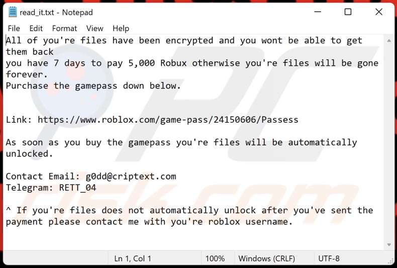 Robux Ransomware Textdatei (read_it.txt)