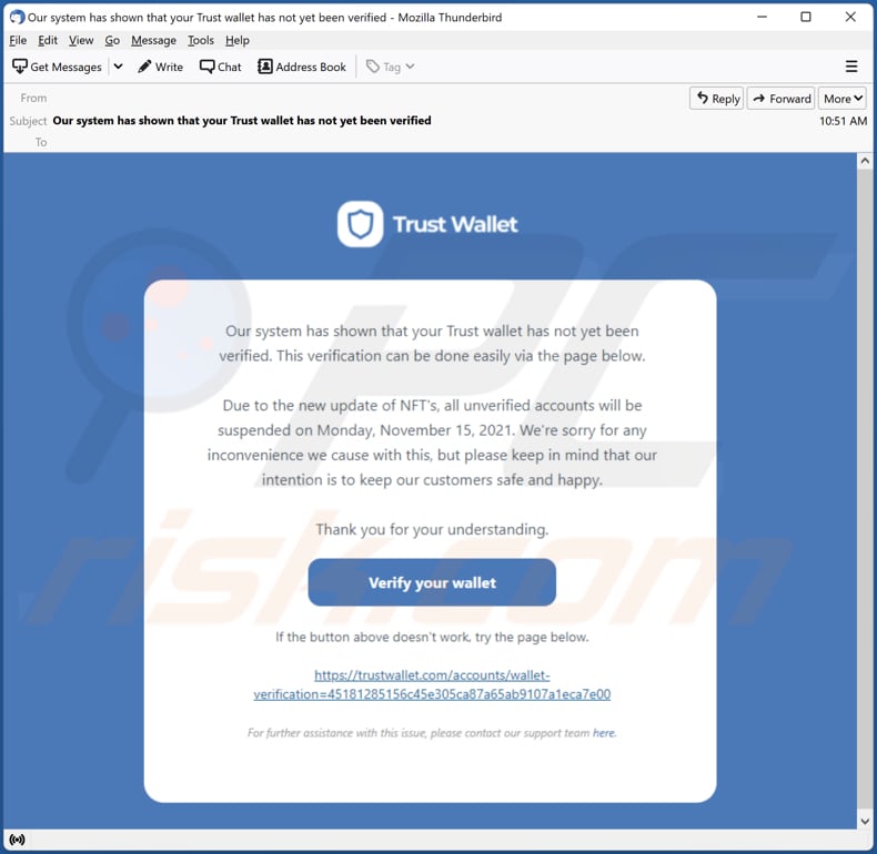 trust wallet Betrugs-E-Mail zur Förderung