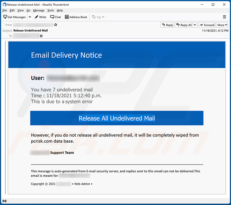 Unzugestellte E-Mails mit dem Thema Spam fördert eine Phishing-Seite (2021-11-19)