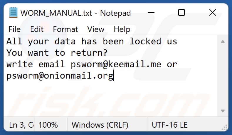 WORM (Dharma) Ransomware Textdatei (WORM_MANUAL.txt)