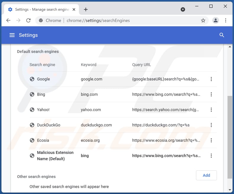 bing.com von der Google Chrome Standardsuchmaschine entfernen