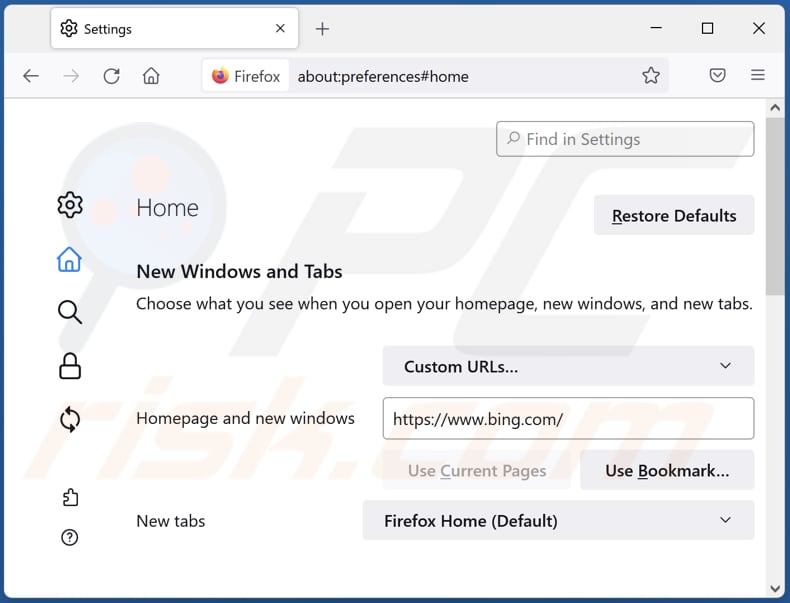 bing.com von der Mozilla Firefox Startseite entfernen