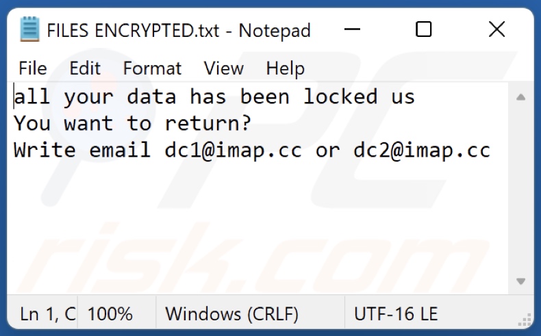 DC Ransomware Textdatei (FILES ENCRYPTED.txt)