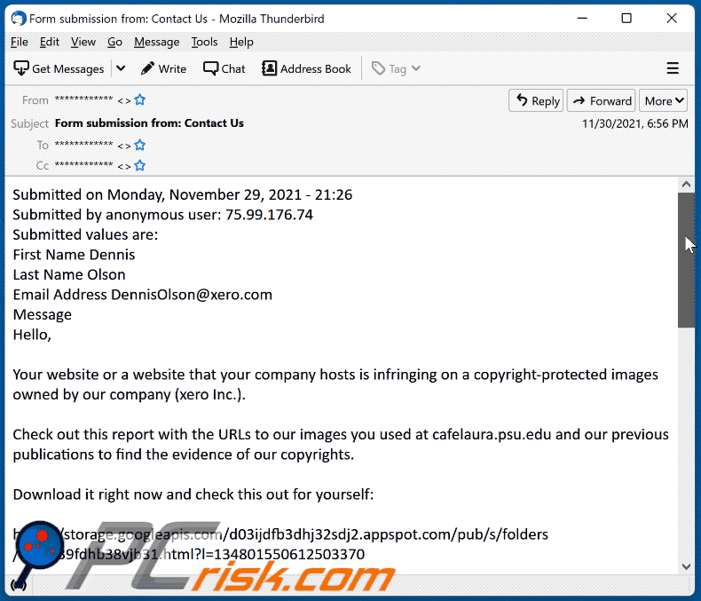 Aussehen der dmca copyright infringement notification email virus E-Mail gif