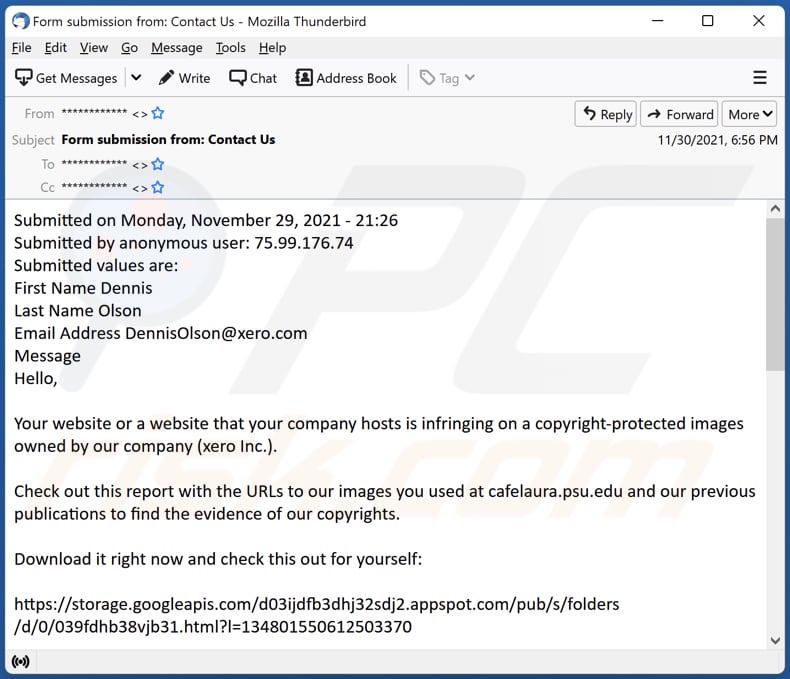 DMCA Copyright Infringement Notification E-Mail-Virus Malware verbreitende E-Mail-Spamkampagne
