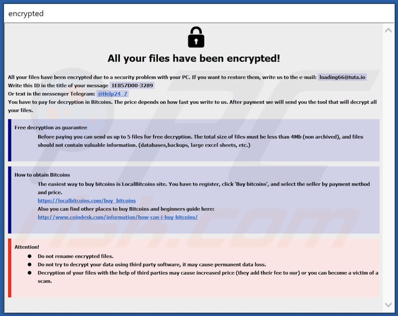 Health Ransomware Dialogfenster (info.hta)