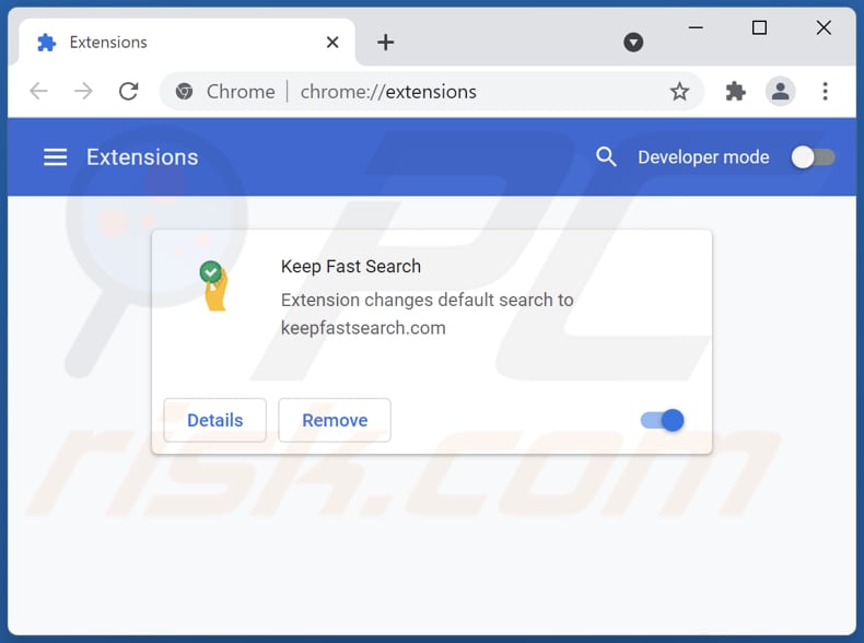 Mit keepfastsearch.com verwandte Google Chrome Erweiterungen entfernen