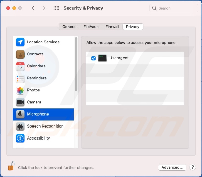 macOS.Macma Backdoor Malware hat Mikrofonberechtigungen erteilt