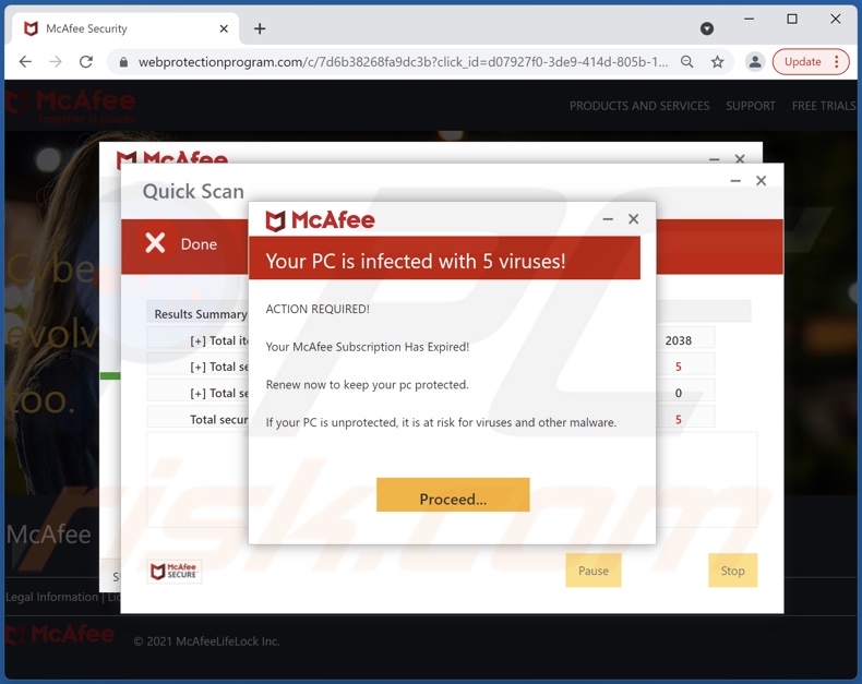 McAfee - Ihr PC ist mit 5 Viren infiziert! Betrug