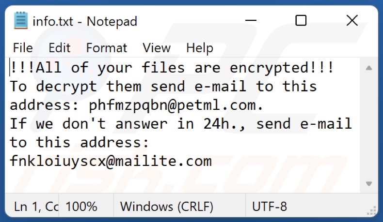 pHv1 Ransomware Textdatei (info.txt)